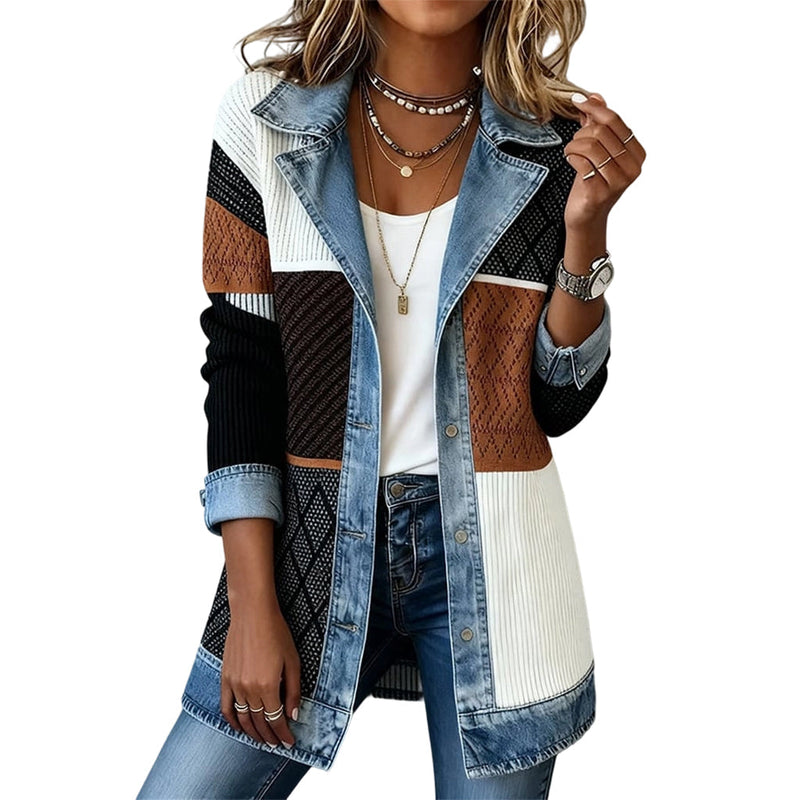 Greta™ | Elegante giacca di jeans con inserti in maglia